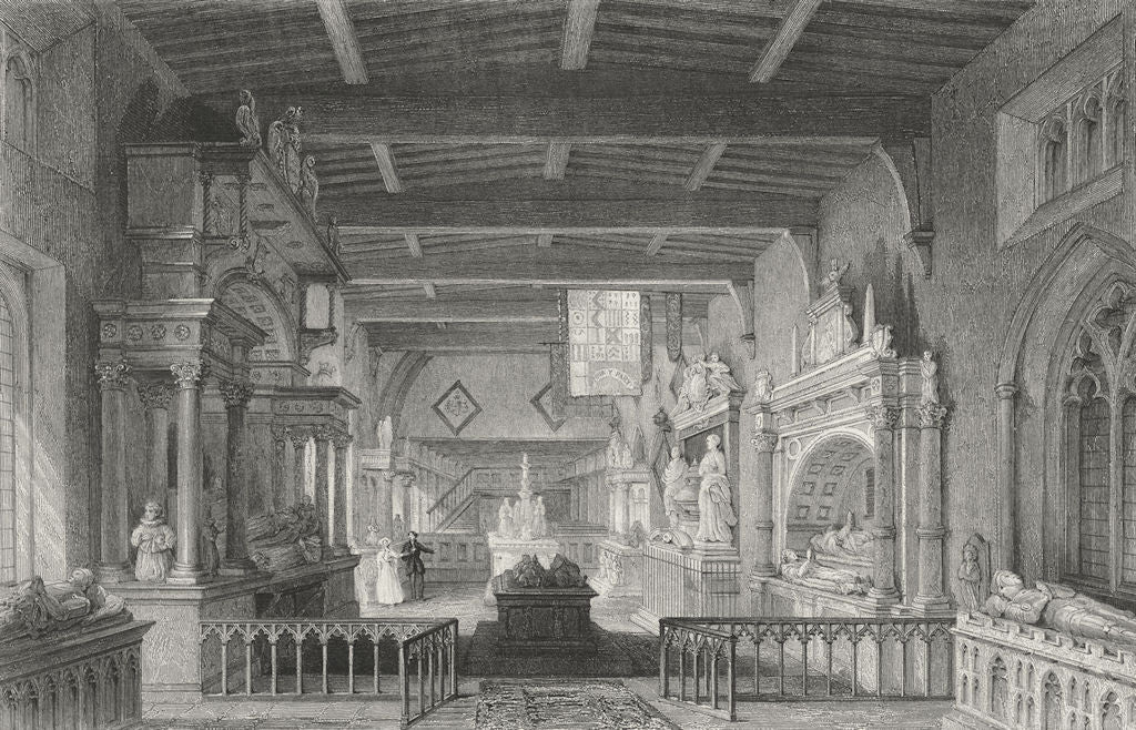 Leics. Bottesford Church, Monuments earl Rutland c1840 old antique print